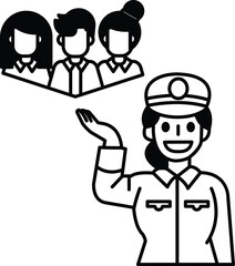 A woman is holding a hand out to a group of people