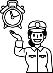 A woman is holding a clock and smiling