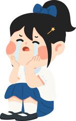Cartoon Girl Crying with Tears