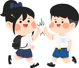 Cartoon School Children Giving High Five Illustration