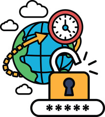 A graphic of a globe with a keyhole in the middle of it