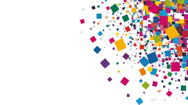 Explosion of Color: An explosion of colored squares fills the frame, creating a vibrant and dynamic pattern against blank canvas.