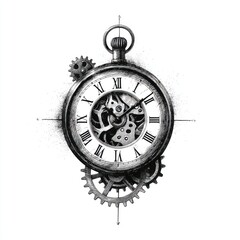 Detailed grayscale pocket watch with gears