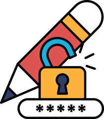 A red and orange pencil with a keyhole on the top