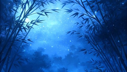 竹　笹の水彩画笹夜空背景イラスト　generative ai