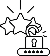 A lock with a key and three stars above it