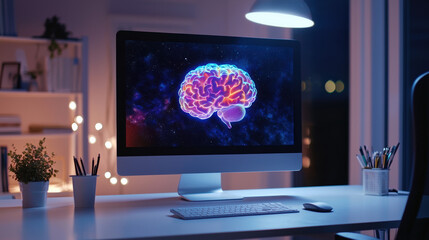 A Space neuro science, A clear background of computer in a white desk 