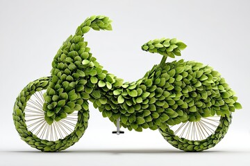 Unique bicycle covered in leaves showcasing eco friendly transportation concept