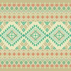 Geometric Ethnic pattern on pastel tones , Native American tribal fabric, tile, carpet, vector, illustration design, on navy blue background
