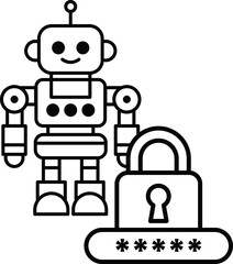 A robot is standing next to a lock with a keyhole