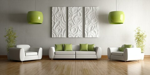 Elegant Interior Design with White Furniture and Green Accents for Modern Living Space