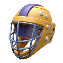 Fototapeta premium Professional sports helmet illustration vibrant yellow and purple colors isolated against a solid white background high quality 3d rendering icon