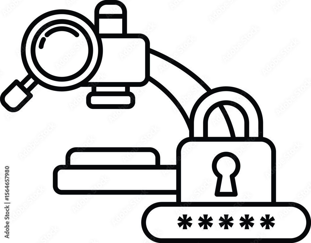 Fototapete A black and white image of a microscope with a key on it