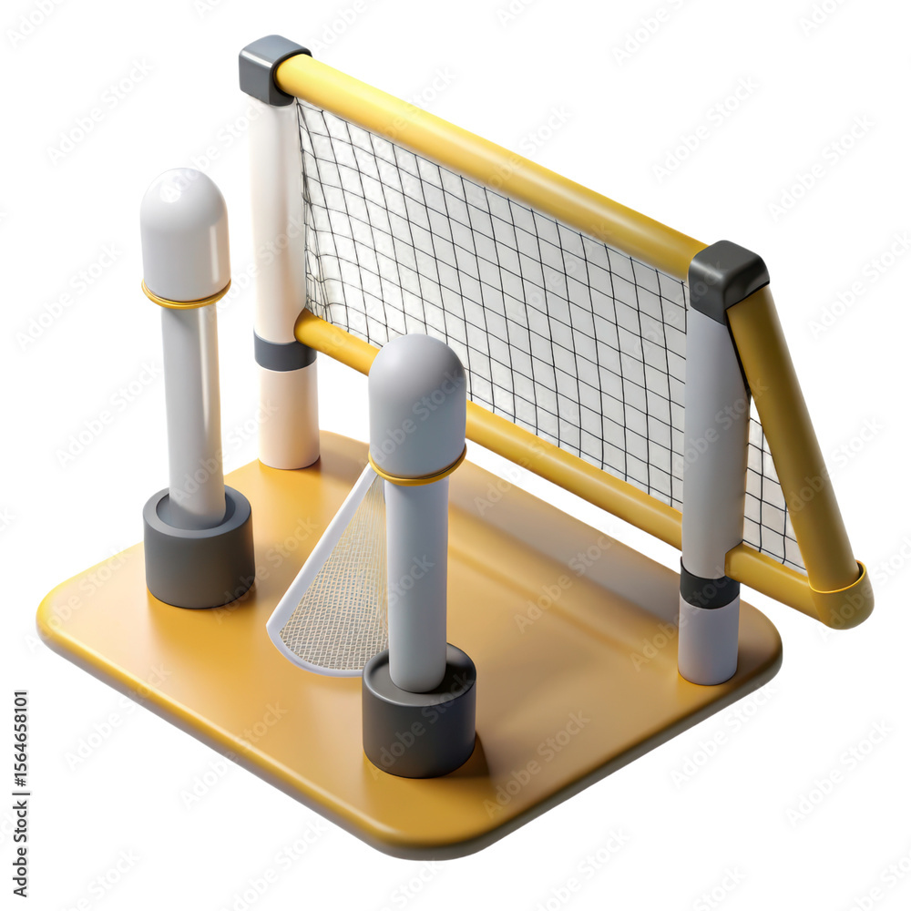 Poster Isometric view of a modern volleyball net setup high quality 3d rendering icon with yellow and white elements, showing a simplistic design.