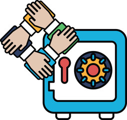 A group of people are holding hands around a safe