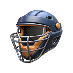 Fototapeta premium Professional 3d rendered illustration of a baseball catcher's helmet with vibrant orange and navy blue colors used for safety