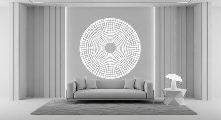 Minimalist Living Room Design with Geometric Wall Art and Modern Sofa