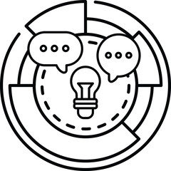 A black and white image of two people talking with a light bulb in the middle