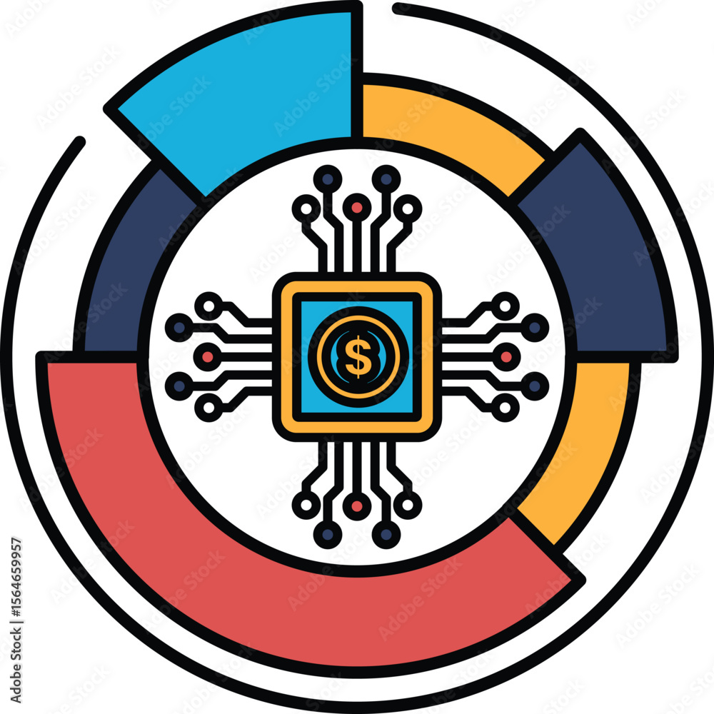 Fototapete a colorful graphic of a computer chip with a dollar sign on it