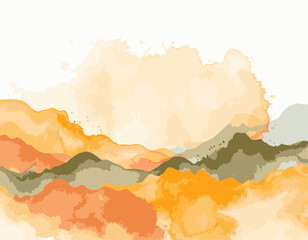 Obraz premium Watercolor Landscape in Warm Earth Tones with Abstract Mountains