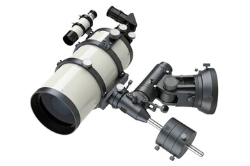 Large reflecting telescope on an equatorial mount for astronomy isolated on a transparent background