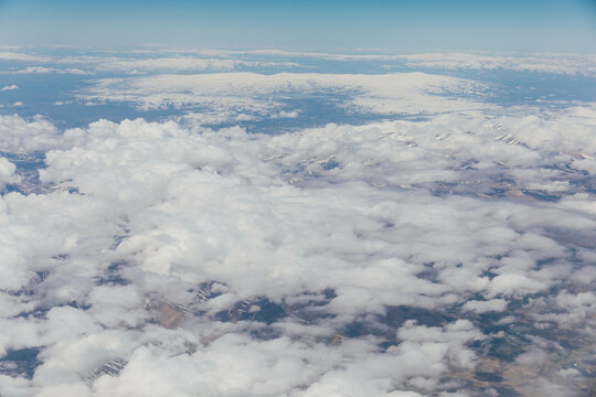 Landscape on the tops of the mountains of the Caucasus from an airplane elluminator