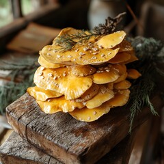 Wild mushrooms foraged from a nearby farm, authentic and natural