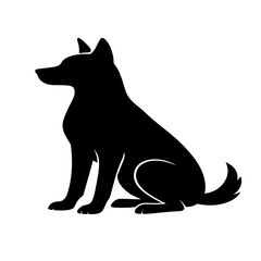A clean black silhouette vector art of a dog standing or sitting in profile on a white background. The design features smooth, bold lines with no facial details or textures—just a solid black shape.