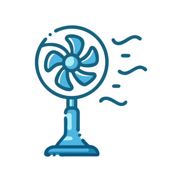Cool Breeze Icon: A modern illustration of an electric fan, ready to provide relief on a sweltering day, depicted in a clean, inviting style.