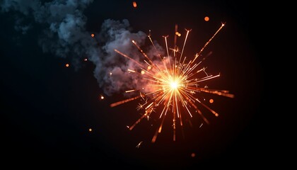 Fototapeta premium Burning Sparkler with Smoke on Dark Background for Celebratory Events