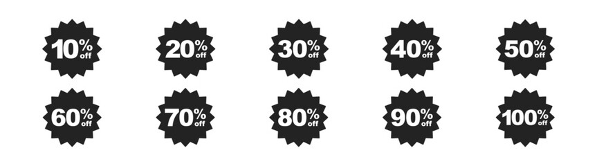Sale off percent, discount special offer price promotion tag. Discount price labels.