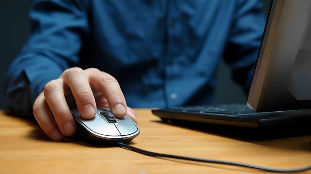 Person Using Computer Mouse: Close-Up of Hand and Technology - Powered by Adobe