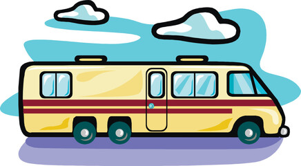 RV, travel trailer, camper, motor home, line art, black and white, illustration, recreational vehicle, fifth wheel, van camper, vintage8