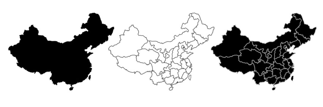 China map set . Map of China.Map of the China Republic with political division, with political division,Editable vector map of China,Ideal for educational, cartographic, and design projects.