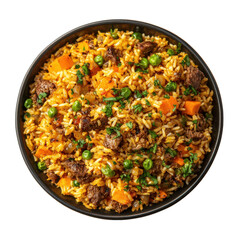 Savory Beef Fried Rice with Vegetables in a Bowl, Perfect for Family Meals and Gatherings on transparent background
