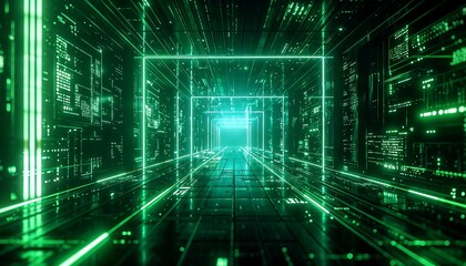 Green Neon Digital Tunnel, Cyber Space - Cyberpunk aesthetics
