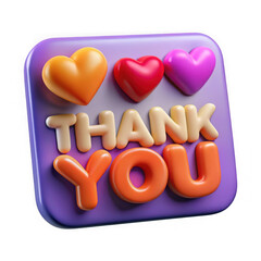3d thank you message with hearts isolated on transparent background