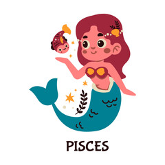 Charming Pisces Mermaid With Cute Fish