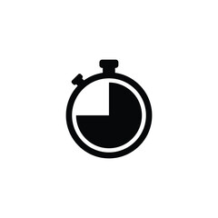 black Stopwatch icon, logo. Chronometer, timer sign. Stopwatch symbol isolated on white background. Vector sign illustration