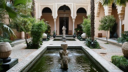 Tranquil Courtyard Oasis, A Serene Garden Escape with Water Features
