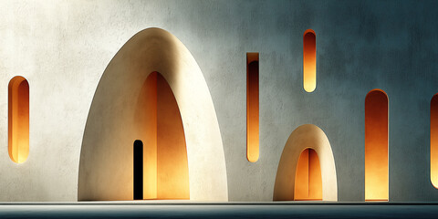 Contemporary building facade with rounded geometry