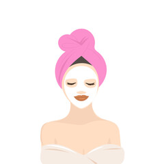 Flat vector illustration with women applying mask, day care routine, hygiene.
