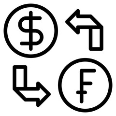 Currency Exchange Illustration Featuring Dollar and Swiss Franc Symbols with Arrows