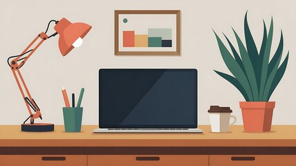 Fototapeta premium Modern Workspace: Laptop, Desk Setup, Productivity, Home Office Design Inspiration