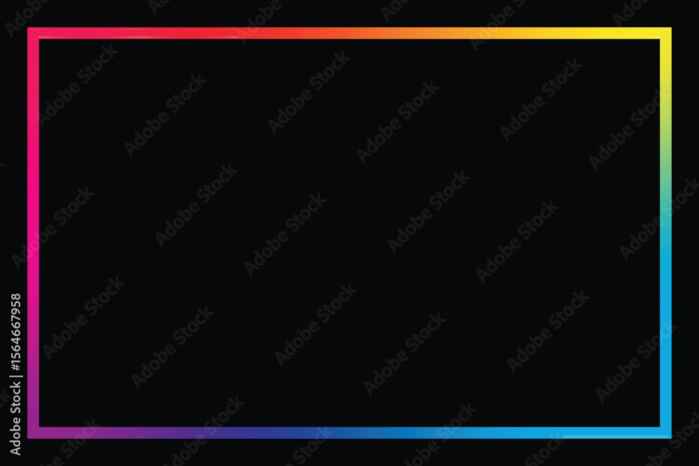 Poster A vividly colored rectangular frame with a gradient spectrum runs along the edge of a black backdrop, creating a striking contrast. An abstract design element.