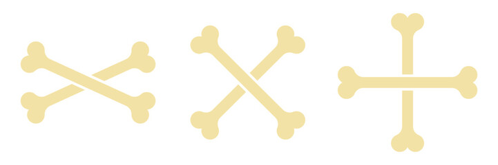 Illustration of three bone designs: two versions of crossed bones that make the letter X and a cross-shaped arrangement. All bones are light beige and on a white background.