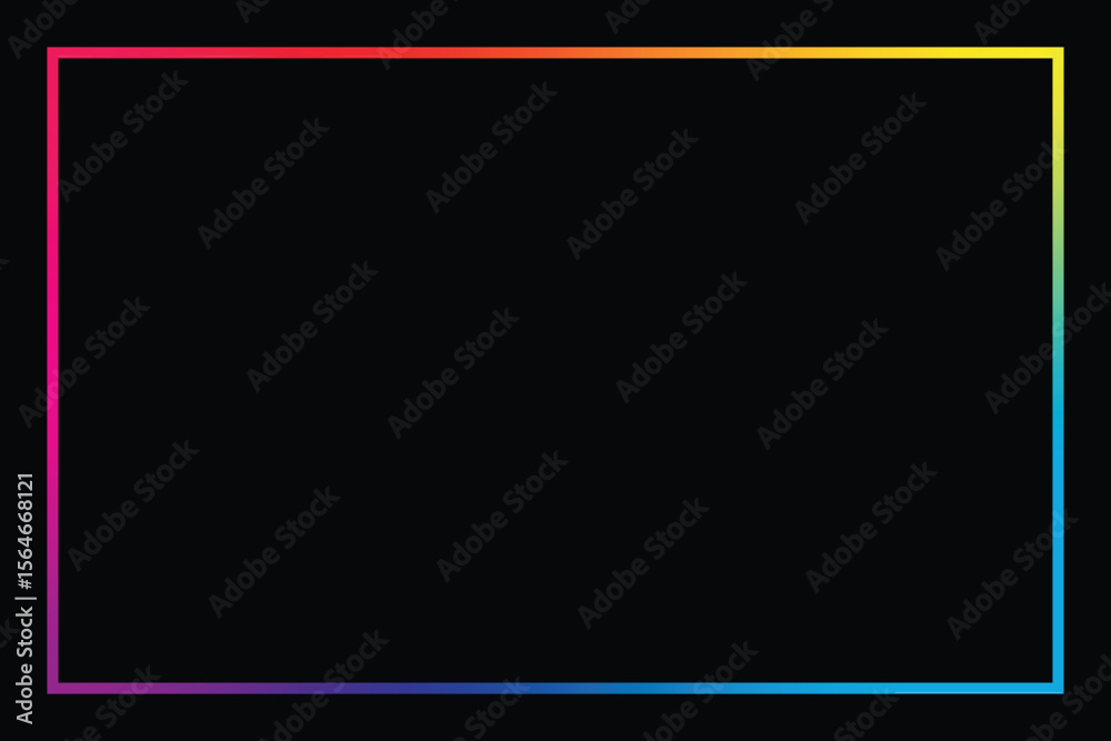 Poster A solid black canvas with a vibrant, rainbow-colored square border. The gradient transitions smoothly. Ideal for adding text or graphical elements on dark background.