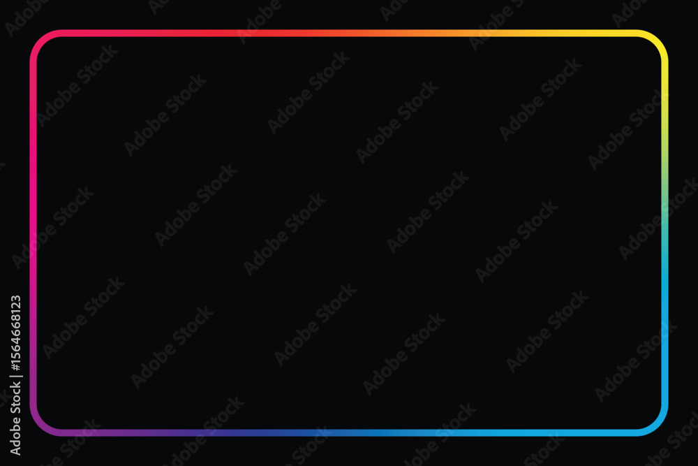 Fototapete A vibrant rectangular border with rounded corners displays a gradient of rainbow colors against a stark black backdrop, creating a modern and visually striking contrast.