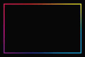 A solid black canvas with a vibrant, rainbow-colored square border. The gradient transitions smoothly. Ideal for adding text or graphical elements on dark background.