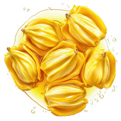 Fresh, Ripe Jackfruit Halves on a Plate, Vibrant Yellow Color, Perfect for Cooking or Snacking, Healthy Tropical Fruit Delight on transparent background